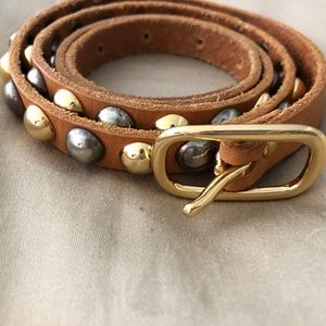 Linea Pelle Thin Light Brown Studded Belt